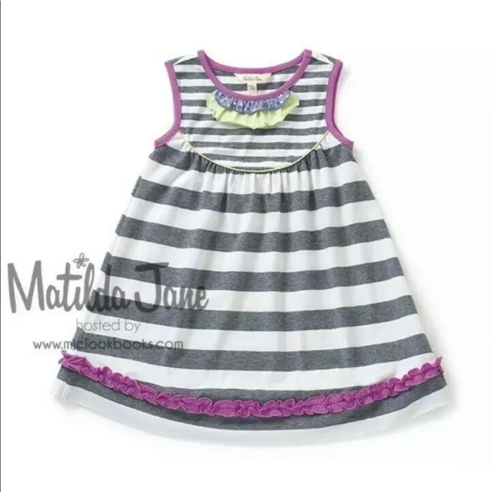 Matilda Jane Gray Stripe Vanilla Swirl Tunic Dress SZ 4